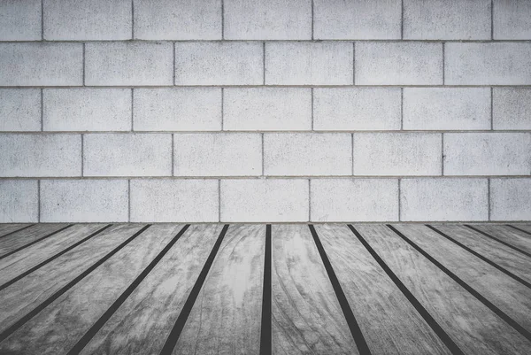 Cement Block Wall Wood Floor Background — Stock Photo, Image