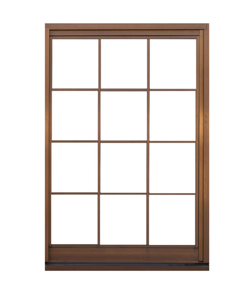 Brown metal window frame isolated on white background