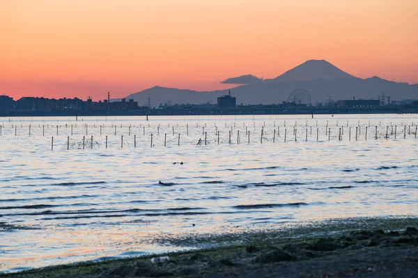 Nice View Tokyo Sunset Tokyo Bay Funabashi Area Фудзи Зимний — стоковое фото