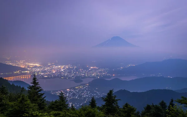 Fuji Kawaguchiko Jezioro Nocy — Zdjęcie stockowe
