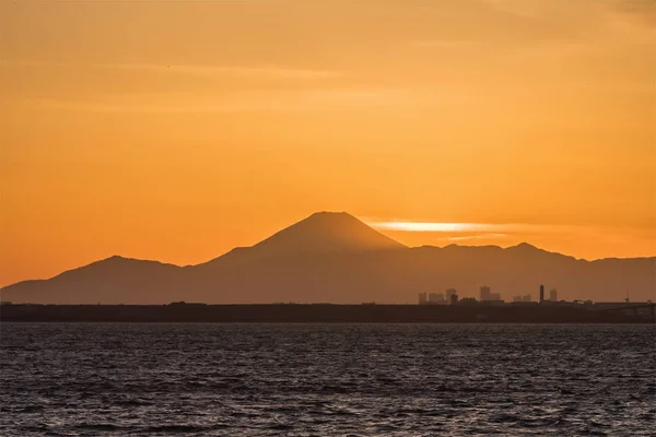 Mountain Fuji Tokyo Bay Sunset Time Winter Season Tokyo Bay — Stock Photo, Image