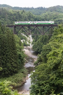 Tadami railway line and Tadami River in summer season at Fukushima prefecture. clipart