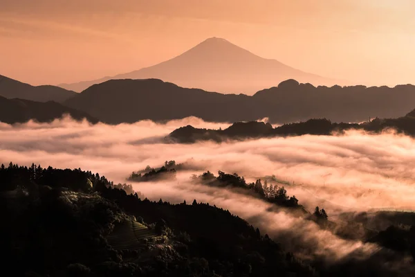 Monte Fuji Mañana Con Hermoso Mar Niebla — Foto de Stock