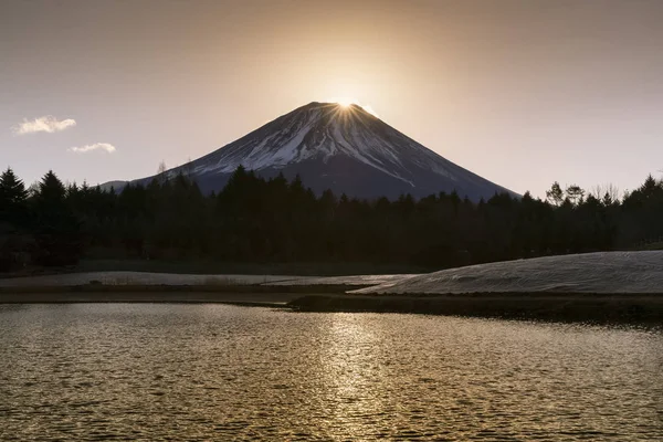 Winter Fuji Diamond View Setting Sun — Stock Photo, Image