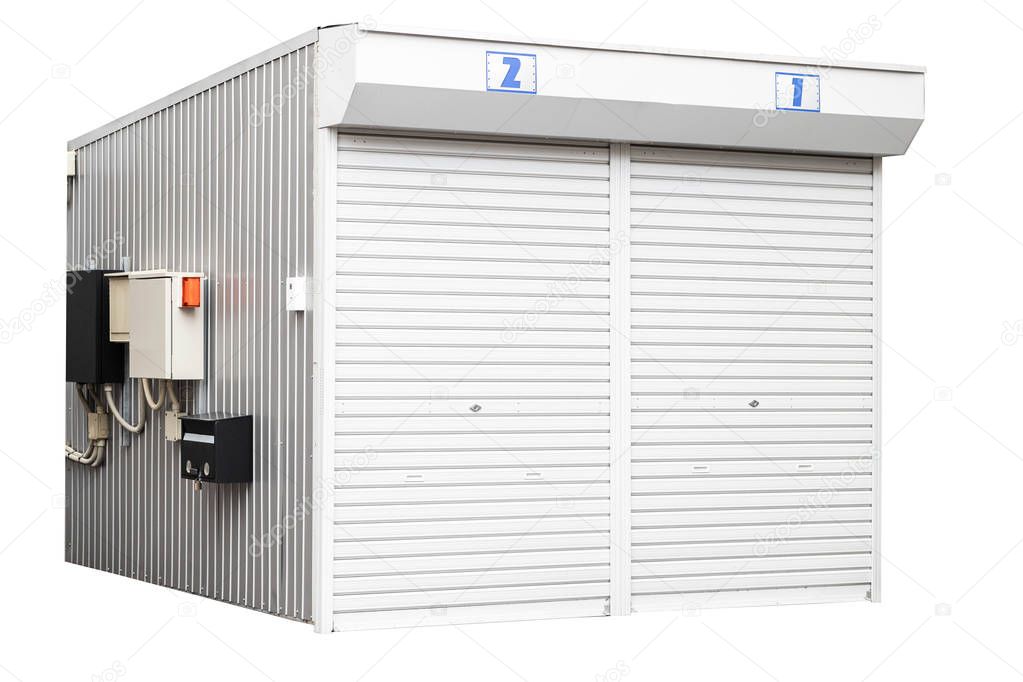 Outdoor mini storage warehouse buildings isolated on white background