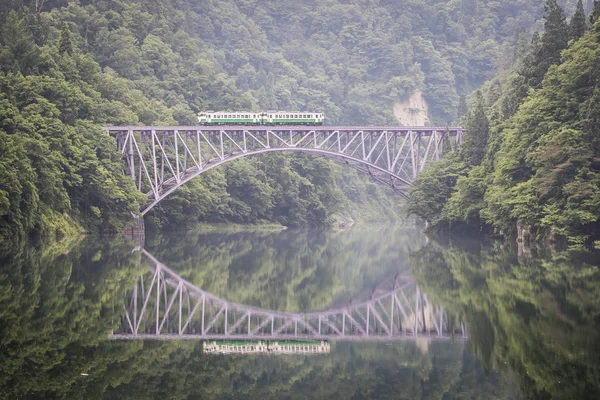 Ligne Ferroviaire Tadami Rivière Tadami Saison Estivale Dans Préfecture Fukushima — Photo