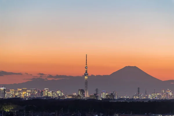 Tokyo Skytree Mount Fuji Czasie Zmierzch Sezonie Zimowym — Zdjęcie stockowe