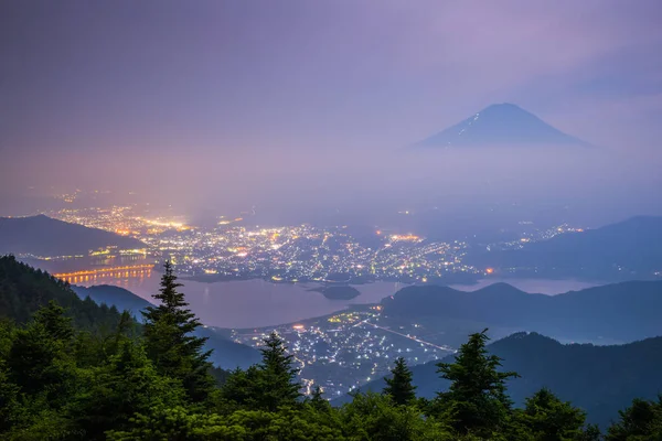 Mount Fuji Kawaguchiko Jezioro Nocy — Zdjęcie stockowe