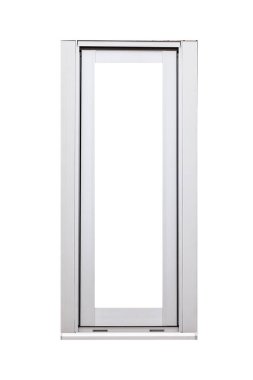 Gümüş metal pencere çerçevesi beyaz arkaplanda izole edildi