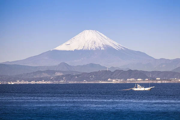 Widok Fuji Morze Sezonie Zimowym Widziane Wyspy Enoshima Prefektura Kanagawa — Zdjęcie stockowe