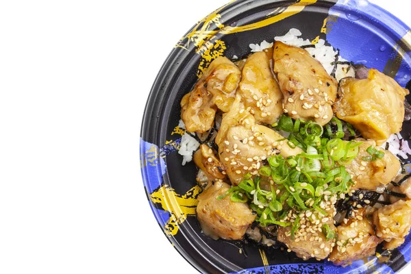 Japanischer Gegrillter Hühnerreis Und Japanischer Gedämpfter Reis Einer Box Zum — Stockfoto