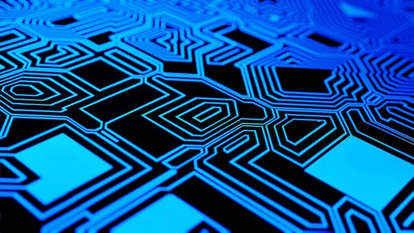 Teknolojinin elektronik arka plan animasyonu için dijital devre kartı fütüristik iletişim konsepti 3d