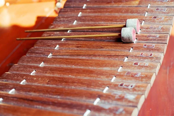 Antigos Instrumentos Musicais Tradicionais Tailandeses Madeira Perto — Fotografia de Stock