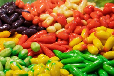 Tayland tatlıları Lezzetli taklit meyveler, Kanom Bak Choup, Tayland sokak gıda pazarı