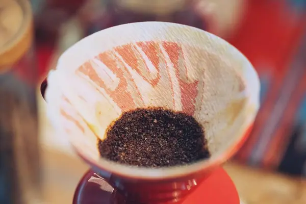 Close up of Hand drip coffee, coffee ground with filter
