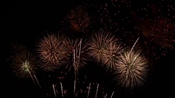 Año Nuevo Víspera Fuegos Artificiales Coloridos Bokeh Luces Brillantes Cielo — Vídeo de stock