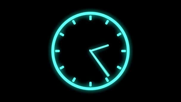 Szybko Poruszający Się Zegar Neon Jasny Świecący Animacja Renderowania — Wideo stockowe