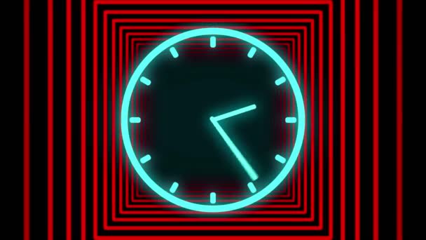 Fast Moving Clock Neon Bright Glowing Spinning Animation Rendering — Stock Video