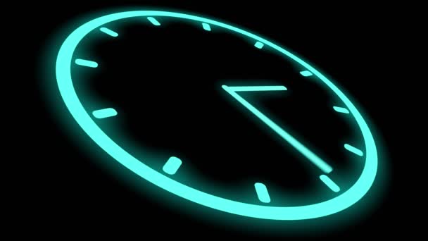 Reloj Móvil Rápido Neón Brillante Brillante Girando Animación Renderizado — Vídeo de stock