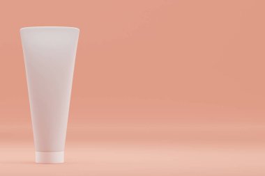 Boş kozmetik paketleme modelini ayarla, pastel turuncu arkaplan, 3d biçimlendirme