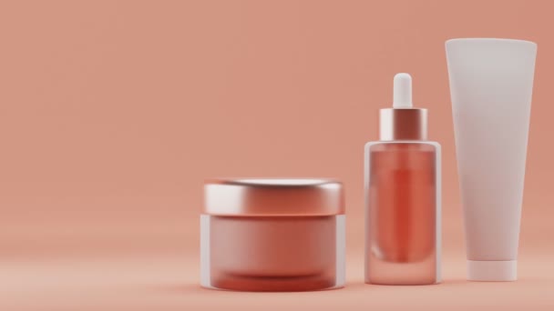 Set Blank Cosmetic Packaging Mock Pastel Orange Background Rendering — Stock Video