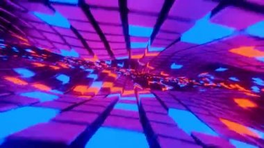Soyut geometrik küplerin parlayan ışıklarla dalga yüzeyi fütüristik, 3D görüntüleme