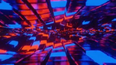 Soyut geometrik küplerin parlayan ışıklarla dalga yüzeyi fütüristik, 3D görüntüleme