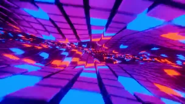Абстрактные Геометрические Кубики Размахивая Поверхностью Светящимися Огнями Футуристическое Рендеринг — стоковое видео