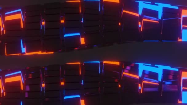 Абстрактні Геометричні Кубики Поверхня Сяючими Вогнями Футуристичний Рендеринг — стокове відео