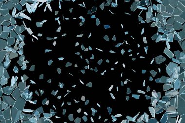 Siyah Arkaplanda Kırık Mavi Camların Canlandırılması, 3D görüntüleme