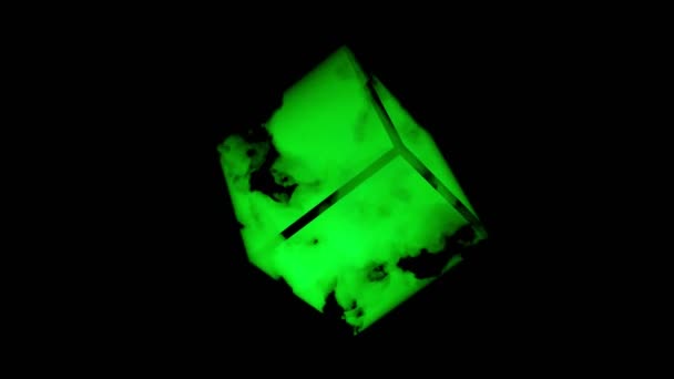 要旨煙と光る懐中電灯を備えた未来的な立方体 3Dレンダリング — ストック動画