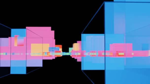 Hologram Bina Kablo Çerçeve Kenti Fütürist Dijital Şehir Oluşturma — Stok video