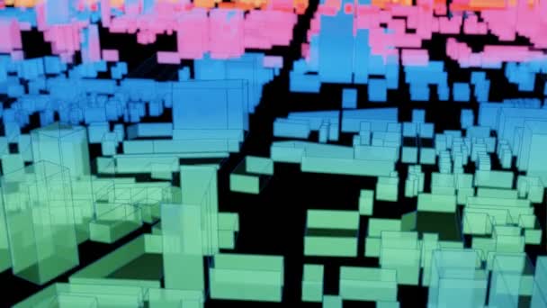 Hologram Building Wireframe Stad Futuristisk Digital Stadsbild Rendering — Stockvideo