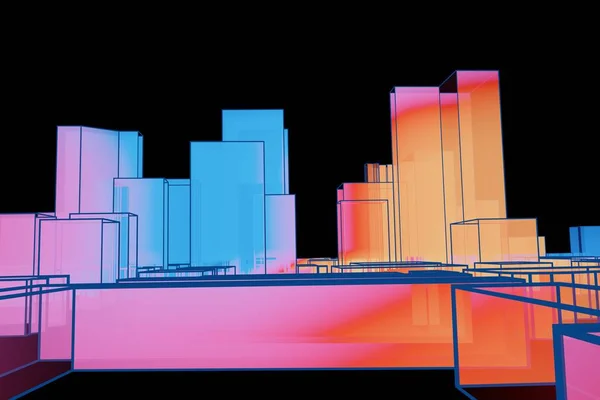Hologram Building Wireframe City Futuristic Digital Cityscape Rendering — Stock Photo, Image
