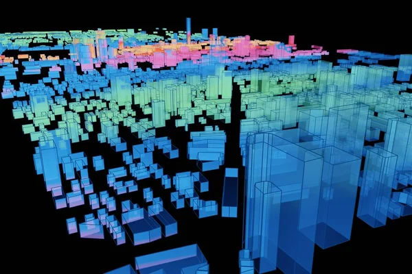 Hologram Building Wireframe City Futuristic Digital Cityscape Rendering — Stock Photo, Image