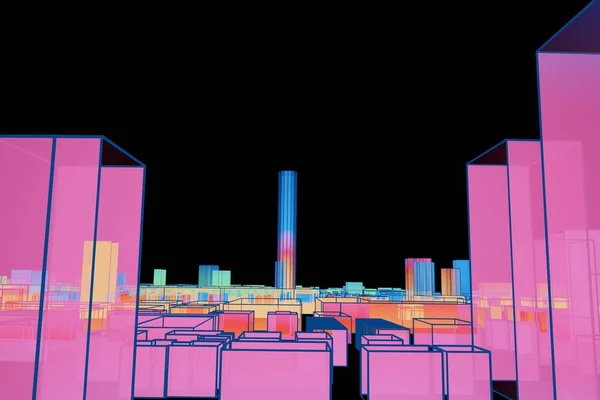 Hologram Building Wireframe city Futuristic Digital cityscape 3d rendering