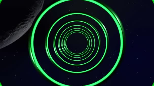 Gloeiende Neon Abstracte Futuristische Lichtcirkel Tech Ruimte Rendering — Stockvideo