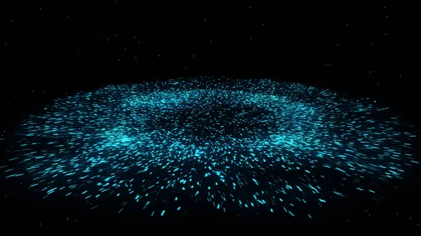 Futurisztikus Részecskék Kozmikus Robbanás Lökéshullám Kék Energia Tér Renderelés — Stock Fotó