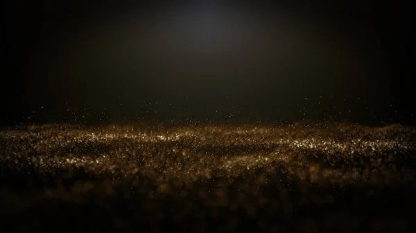 Soyut Premium Altın Toz Parçacıkları Parlayan Siyah Arkaplan Görüntüleme — Stok fotoğraf