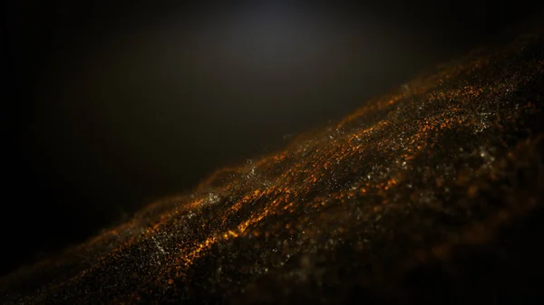 アブストラクトプレミアムゴールドダスト粒子波輝く黒の背景3Dレンダリング — ストック写真