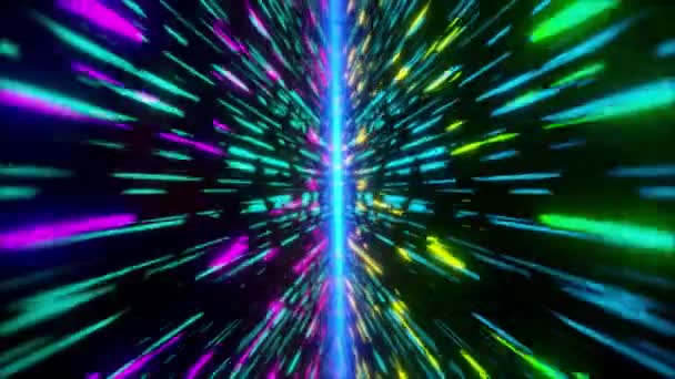 Färgstark Neonljus Futuristisk Ström Datakommunikation Flyger Digital Teknisk Animation Rendering — Stockvideo