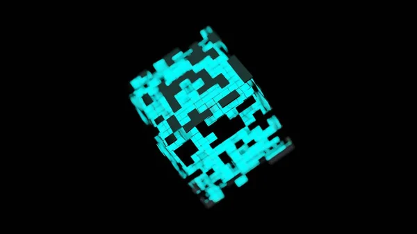 Blue Neon Light Cube Blockchain Network Futuristic Flying Digital Technology — Stok Foto