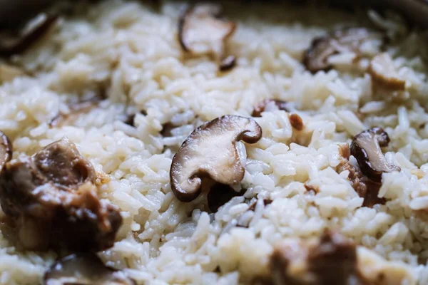 Close Cogumelo Sopa Arroz Costelas Porco Mercado Comida Rua Tailandês — Fotografia de Stock