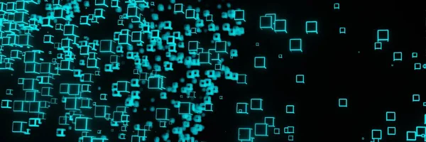 Neon light cube Block Network futuristic flying Matrix digital technologic animation panorama 3D renderin