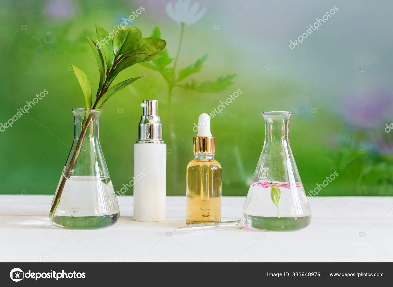 Natural Organic Extraction Green Herbal Leaves Flower Aroma Essence Solution Stock Photo C Shyntartanya