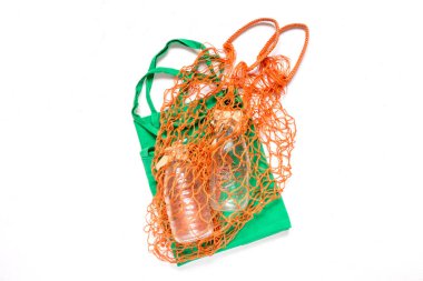 Sıfır atık. Çevre dostu torba çantası seti. Boşluğu kopyala, arkaplanı aydınlat.