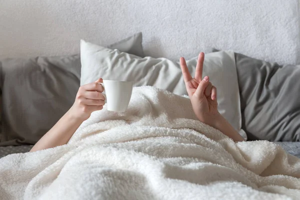 Frukost Sängen Smekmånad Tidig Morgon Hotellet Utsikt Ovanifrån — Stockfoto