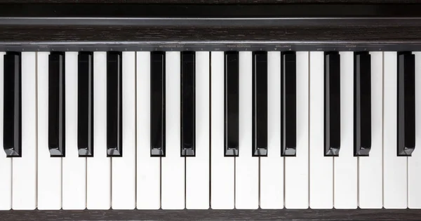 Piano Music Bakgrundmusikinstrument Nycklar Närbild Platt Låg Ovanifrån Duaton Banner — Stockfoto