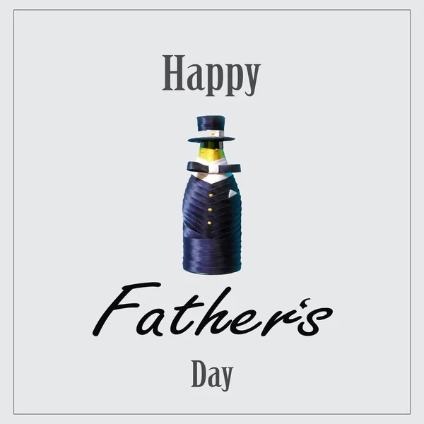 Szczęśliwego Dnia Ojca Napis Kartce Butelką Wina Ozdobiony Męskim Garniturem — Zdjęcie stockowe