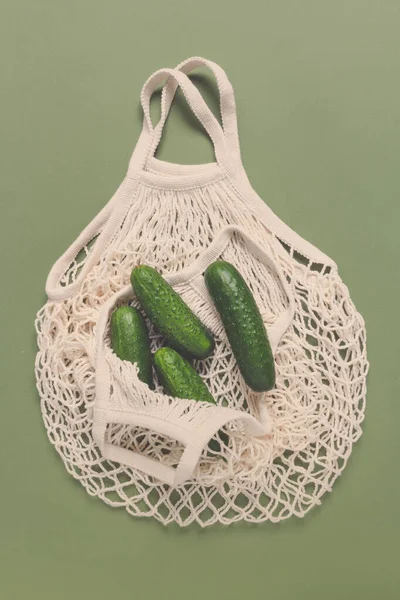 Zero Waste Cotton Bag Cucumbers Eco Friendly Concept Free Plastic Stock Picture